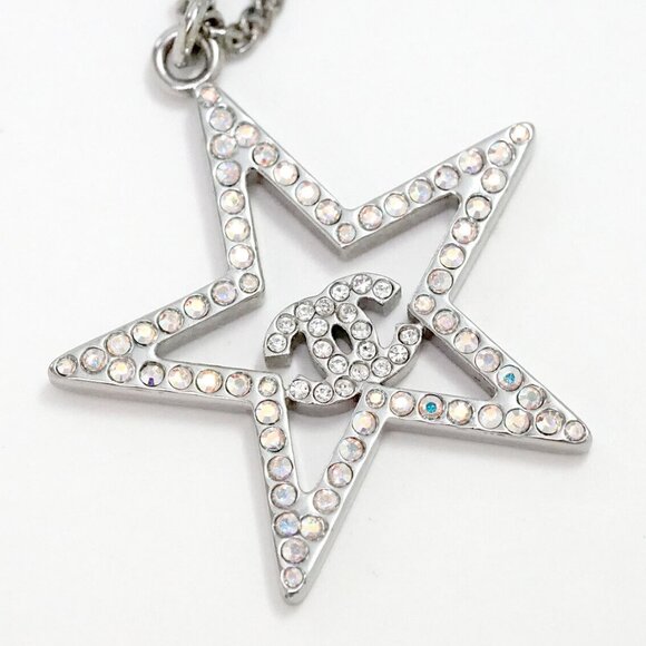CHANEL Star CC Logos Rhinestone Necklace 23" Silver Tone 18A Auth w/Box g11032 - Picture 4 of 7